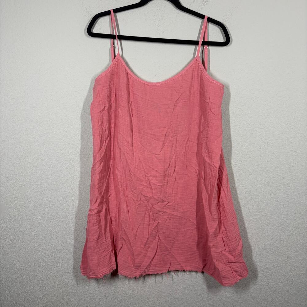 Stark X Small Cami Tie Back Mini Dress Pink Cotton Raw Hem Adjustable Straps